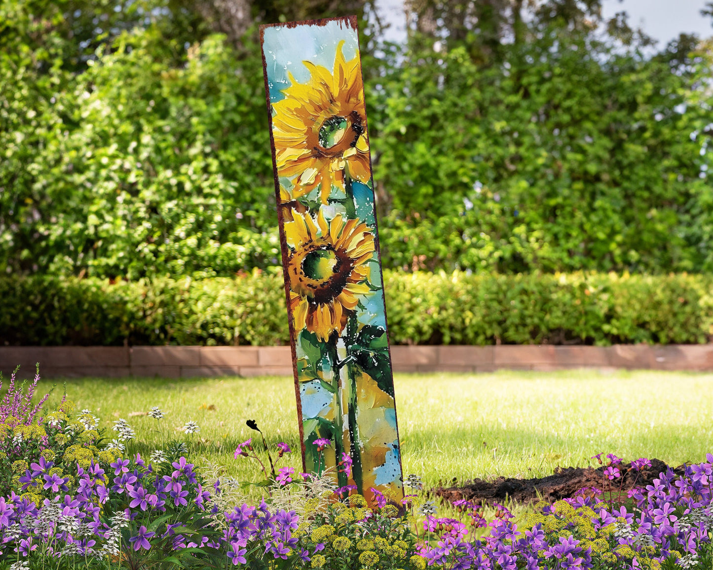 42in Summer Garden Stake - Oil Paint Style Sunflower Decor Plaque - Ideal for Outdoor, Yard, and Garden Decorations