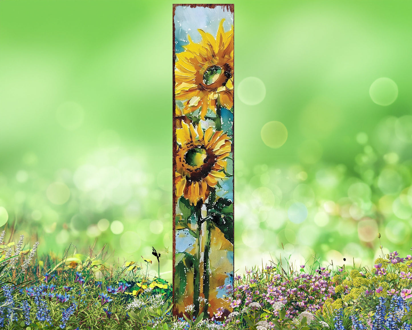 42in Summer Garden Stake - Oil Paint Style Sunflower Decor Plaque - Ideal for Outdoor, Yard, and Garden Decorations