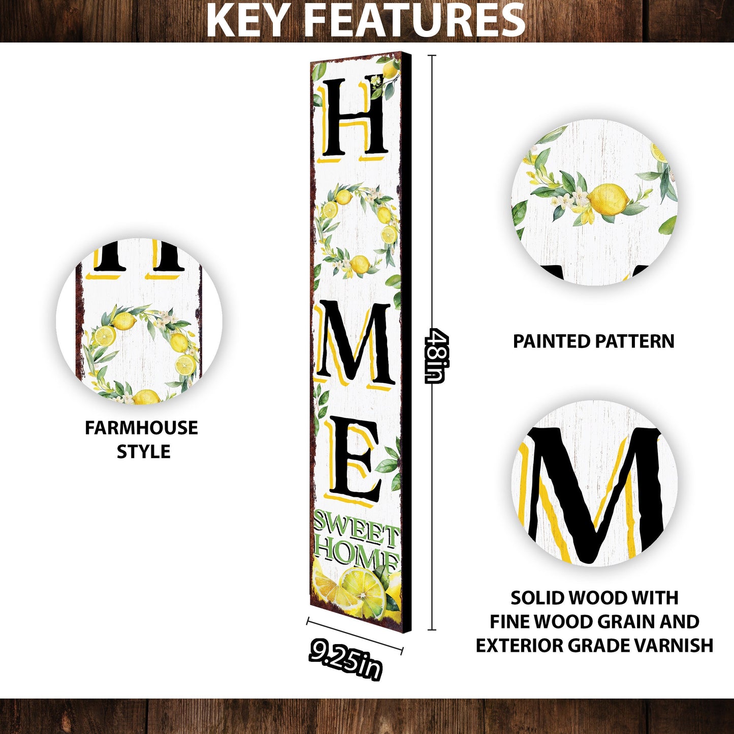 48in Lemon Summer Home Sweet Home Porch Sign | Rustic Wooden Front Door Decor | Outdoor Farmhouse Patio Display Board