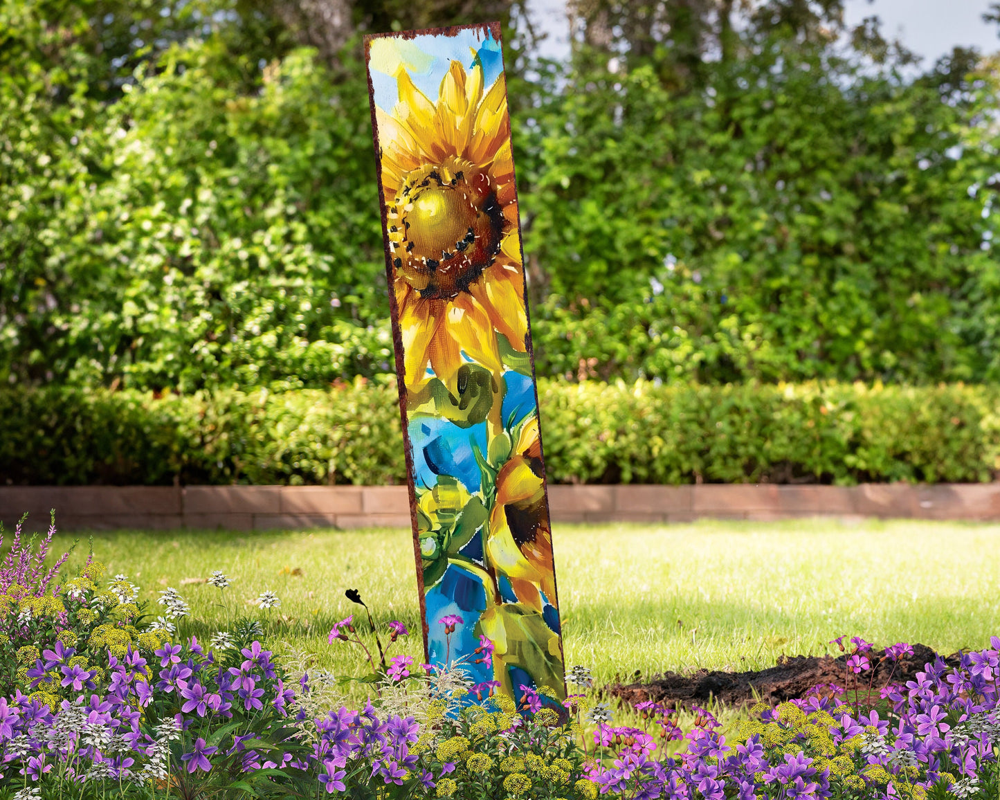 42in Summer Garden Stake | Oil Paint Style Sunflower Decor - Ideal for Outdoor, Yard, and Garden Decor
