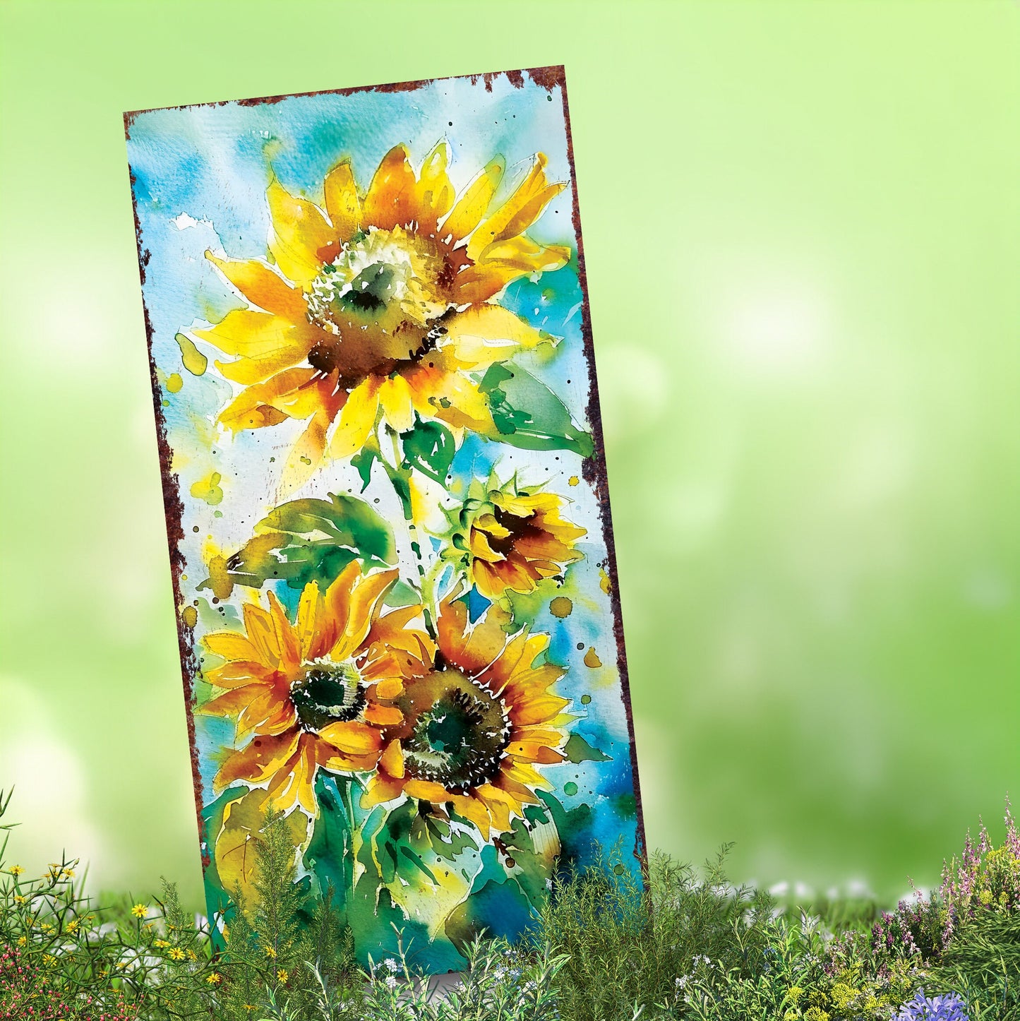 30in Summer Garden Stake - Watercolor Style Sunflower Decor - Made in USA - Ideal for Outdoor, Yard, and Garden Decorations