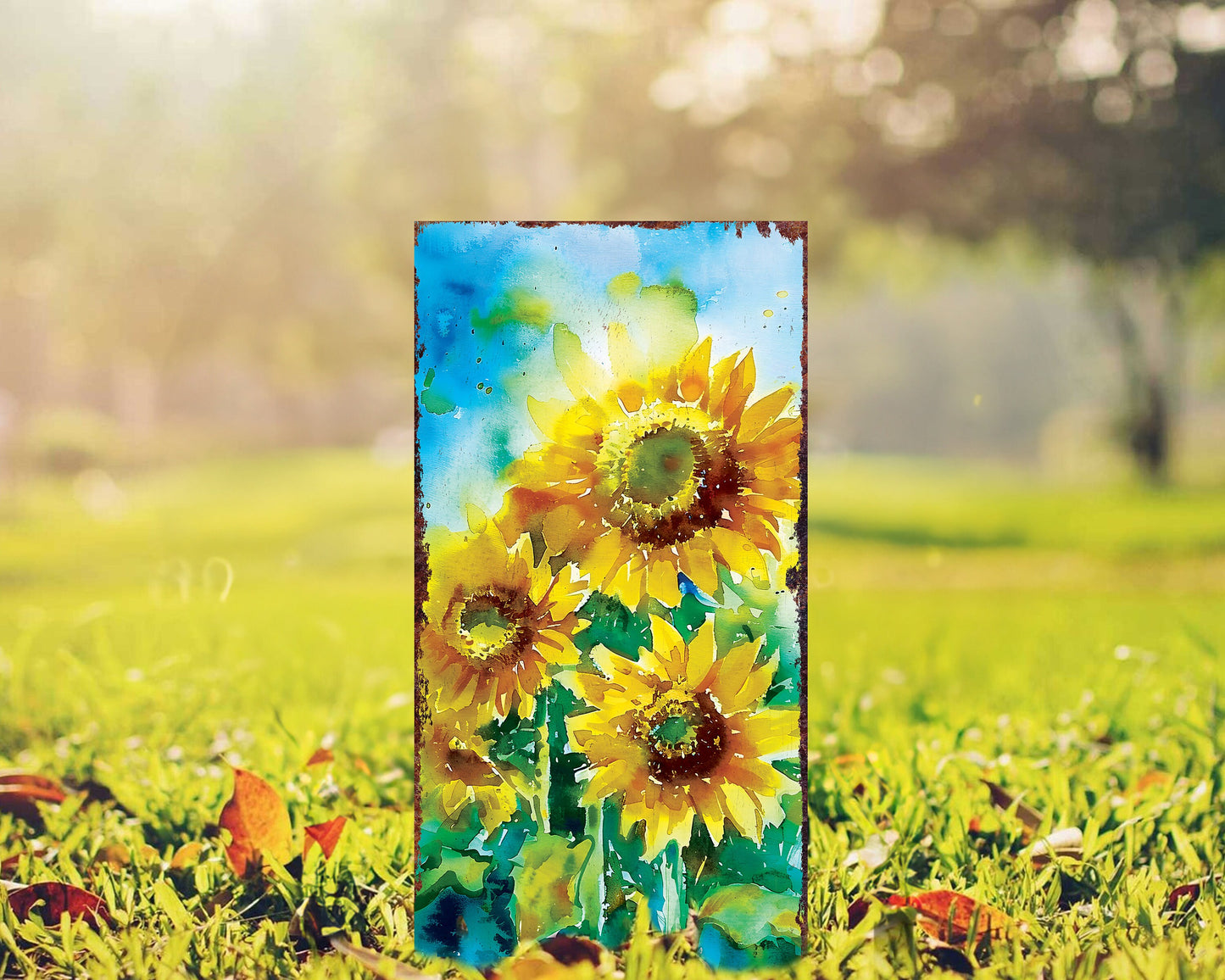 30in Summer Garden Stake | Watercolor Style Sunflower Decor - Made in USA - Ideal for Outdoor, Yard, and Garden Decoration