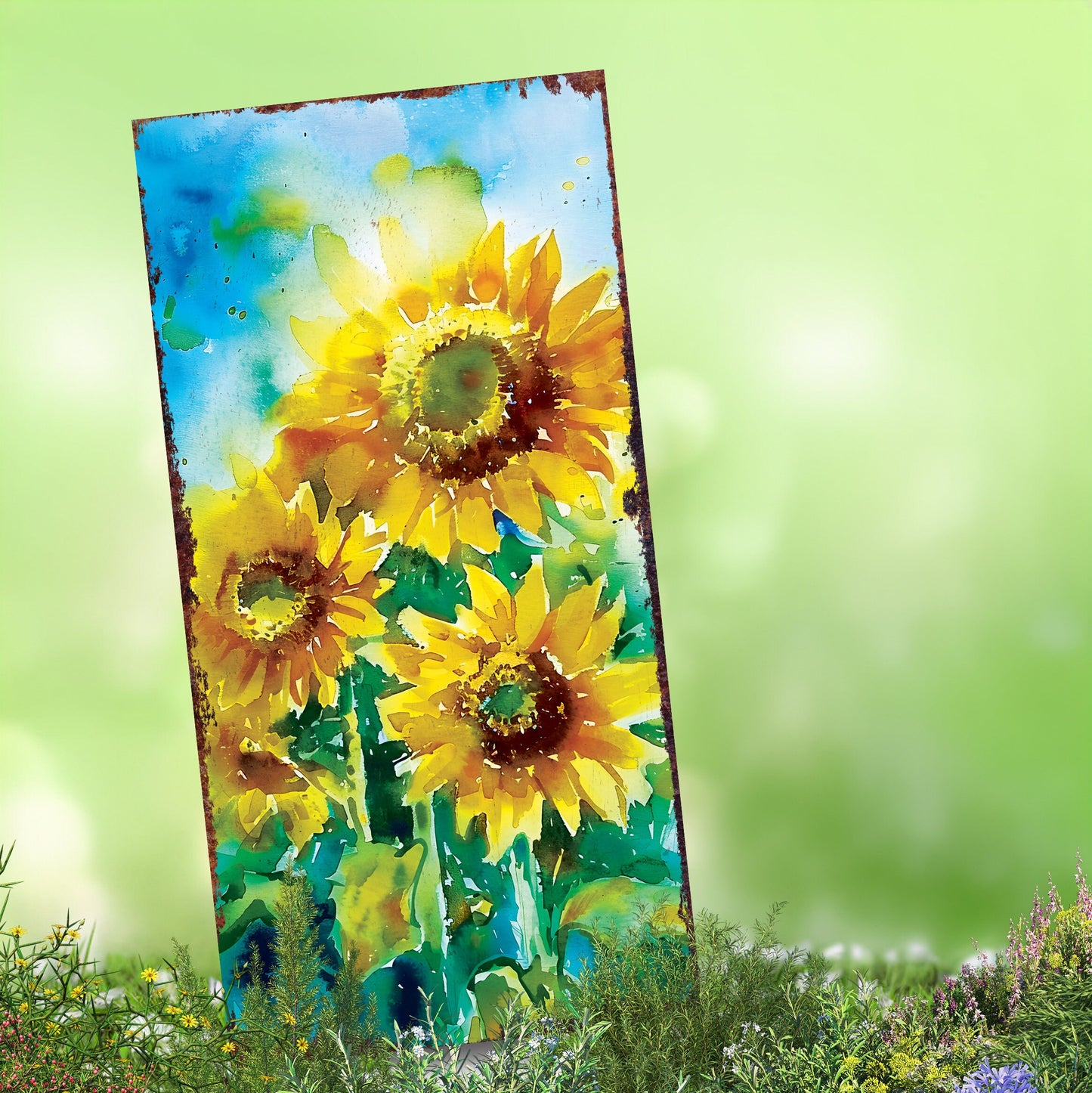 30in Summer Garden Stake | Watercolor Style Sunflower Decor - Made in USA - Ideal for Outdoor, Yard, and Garden Decoration
