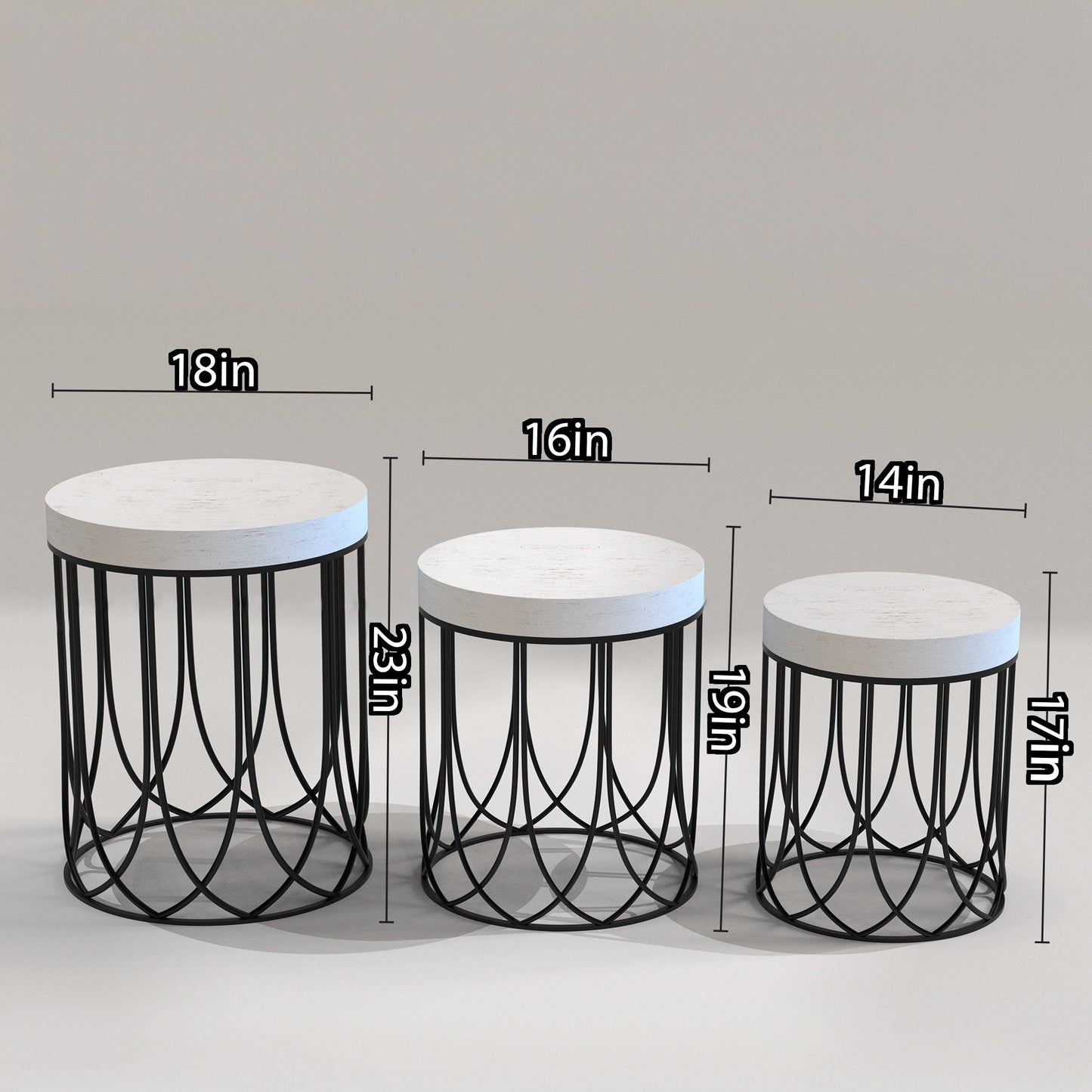 White Accent Table Set - Farmhouse Style Round End Tables - Set of 3 - Perfect for Bedroom, Balcony, Patio