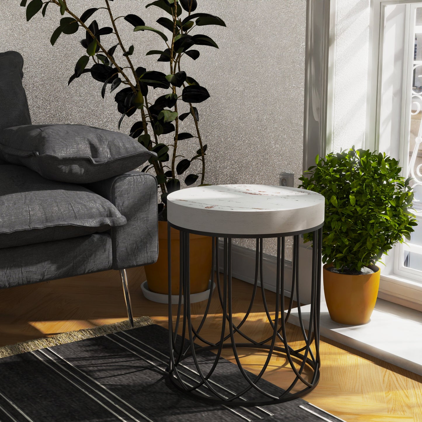 White Accent Table Set - Farmhouse Style Round End Tables - Set of 3 - Perfect for Bedroom, Balcony, Patio