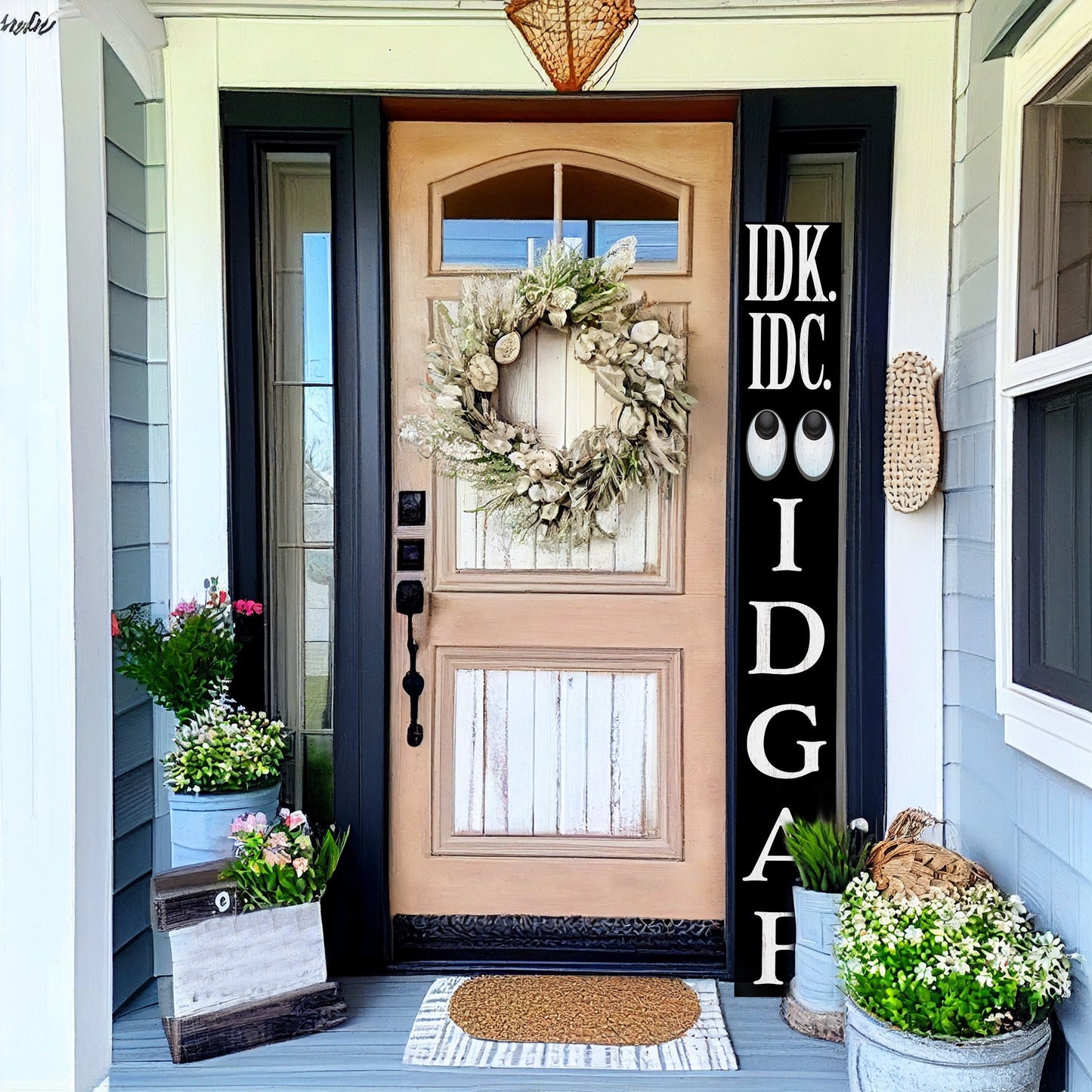 72-Inch Everyday IDK IDC IDGAF Porch Sign | Funny & Humorous Wood Sign | Ideal for Farmhouse Outdoor Entryway, Front Door Wall | Black