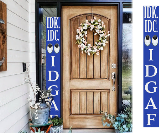 72-Inch Everyday IDK IDC IDGAF Porch Sign | Funny & Humorous Wood Sign | Ideal for Farmhouse Outdoor Entryway, Front Door Wall | Navy
