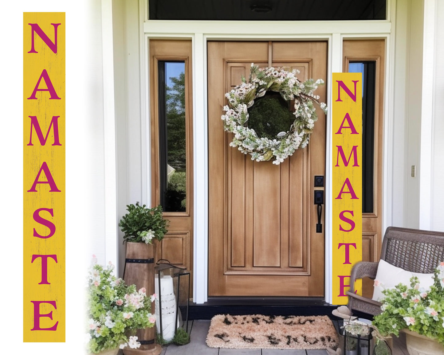 72in Yellow Outdoor Namaste Sign - UV Protected, Sealed, Foldable, Portable - Ideal for Front Door and Entryway Decor