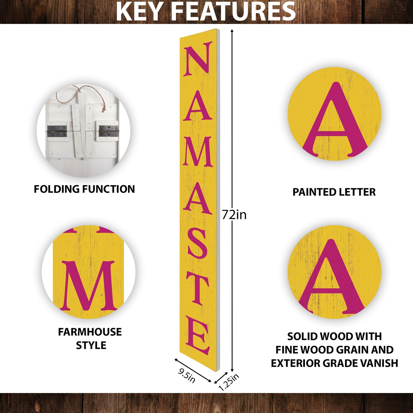 72in Yellow Outdoor Namaste Sign - UV Protected, Sealed, Foldable, Portable - Ideal for Front Door and Entryway Decor