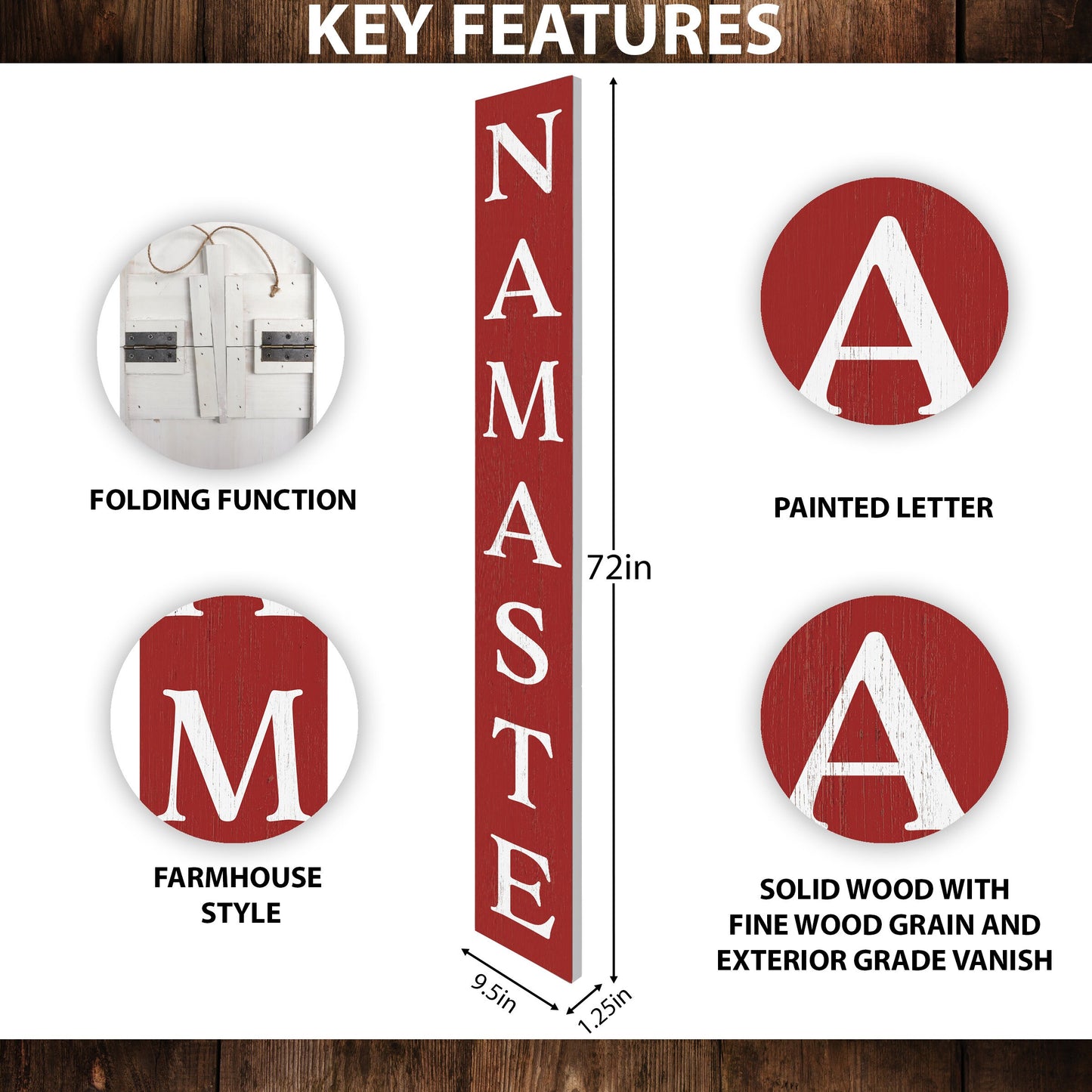 72in Red Outdoor Namaste Sign - UV Protected, Sealed, Foldable, Portable - Perfect for Front Door and Entryway Decor
