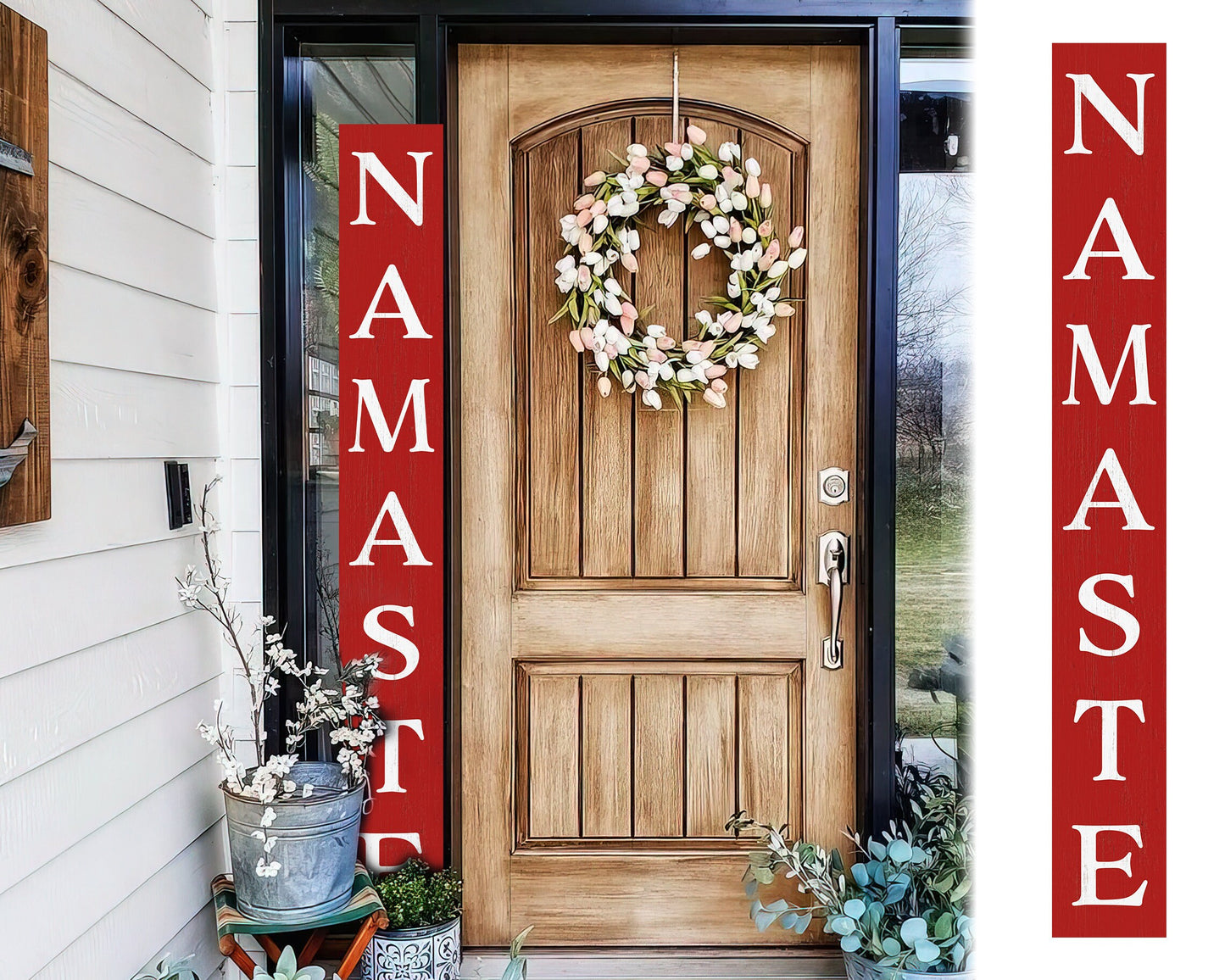 72in Red Outdoor Namaste Sign - UV Protected, Sealed, Foldable, Portable - Perfect for Front Door and Entryway Decor