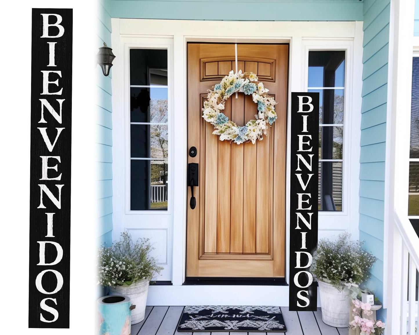 72in Black Bienvenido Porch Sign - UV Protected, Sealed, Foldable, Portable - Perfect for Front Door and Entryway Decor