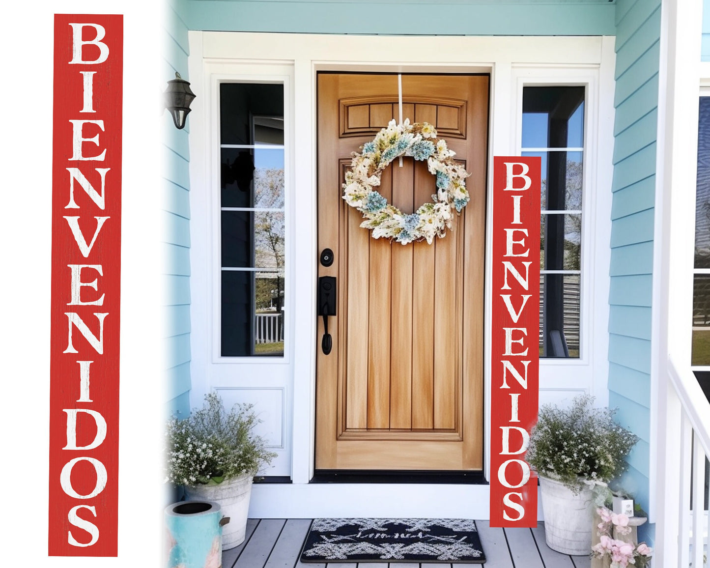 72in Red Bienvenido Porch Sign - UV Protected, Sealed, Foldable, Portable - Perfect for Front Door and Entryway Decor