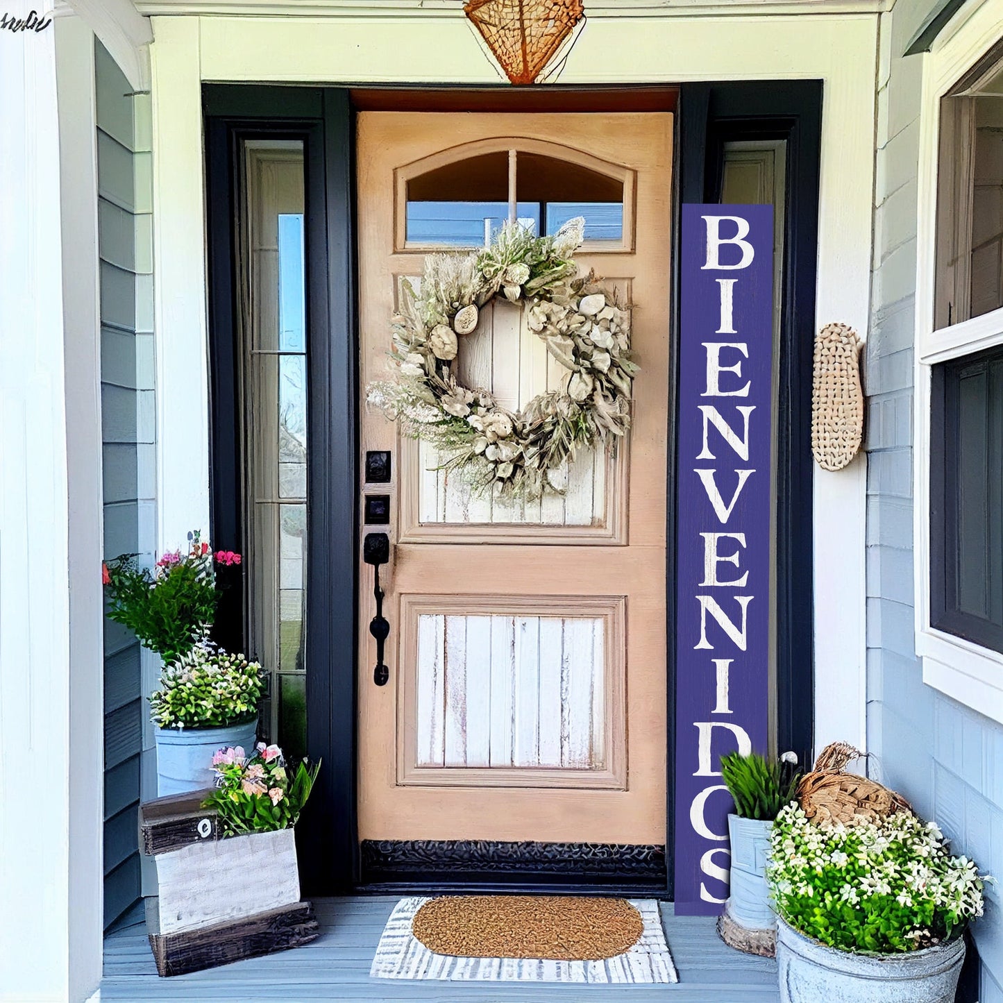 72in Violet Bienvenido Porch Sign - UV Protected, Sealed, Foldable, Portable - Perfect for Front Door and Entryway Decor
