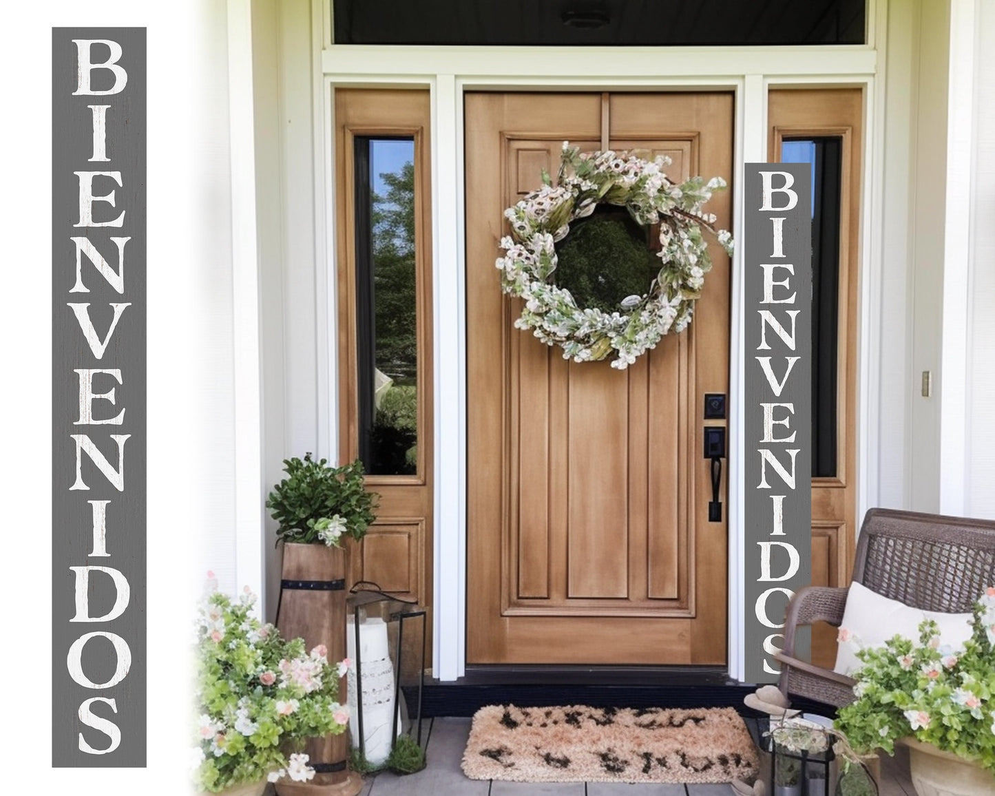 72in Gray Bienvenido Porch Sign - UV Protected, Sealed, Foldable, Portable - Perfect for Front Door and Entryway Decor