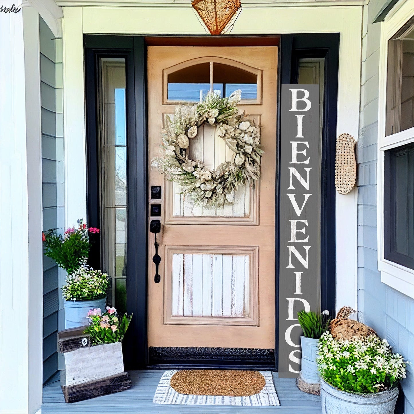 72in Gray Bienvenido Porch Sign - UV Protected, Sealed, Foldable, Portable - Perfect for Front Door and Entryway Decor