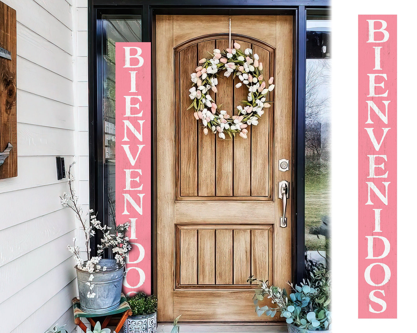72in Pink Bienvenido Porch Sign - UV Protected, Sealed, Foldable, Portable - Perfect for Front Door and Entryway Decor