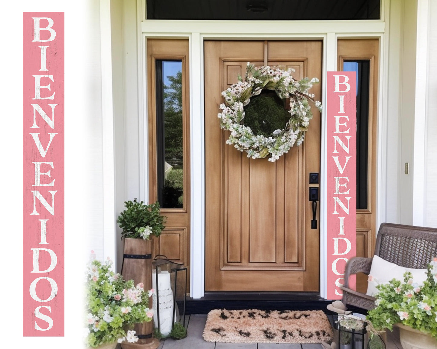 72in Pink Bienvenido Porch Sign - UV Protected, Sealed, Foldable, Portable - Perfect for Front Door and Entryway Decor