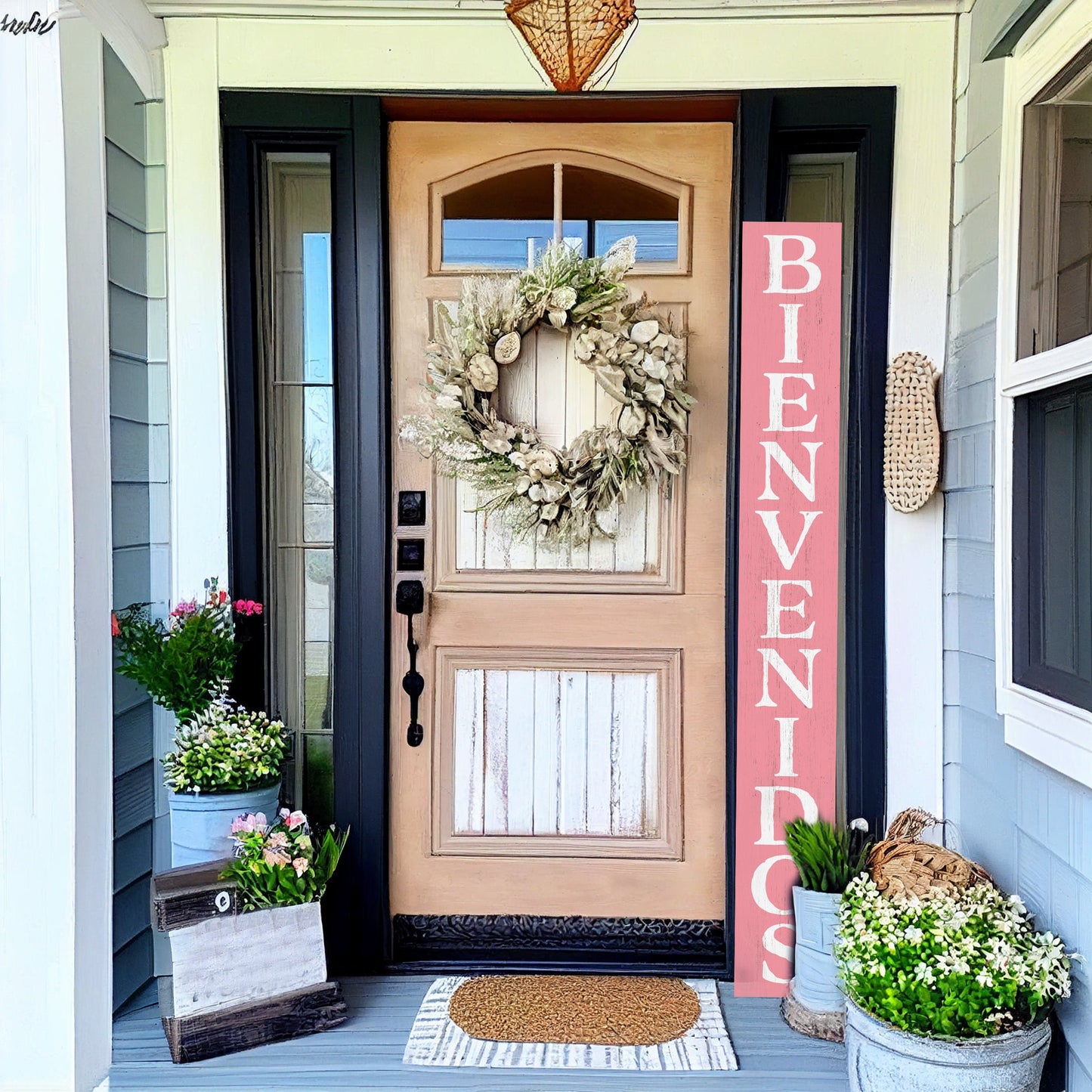 72in Pink Bienvenido Porch Sign - UV Protected, Sealed, Foldable, Portable - Perfect for Front Door and Entryway Decor