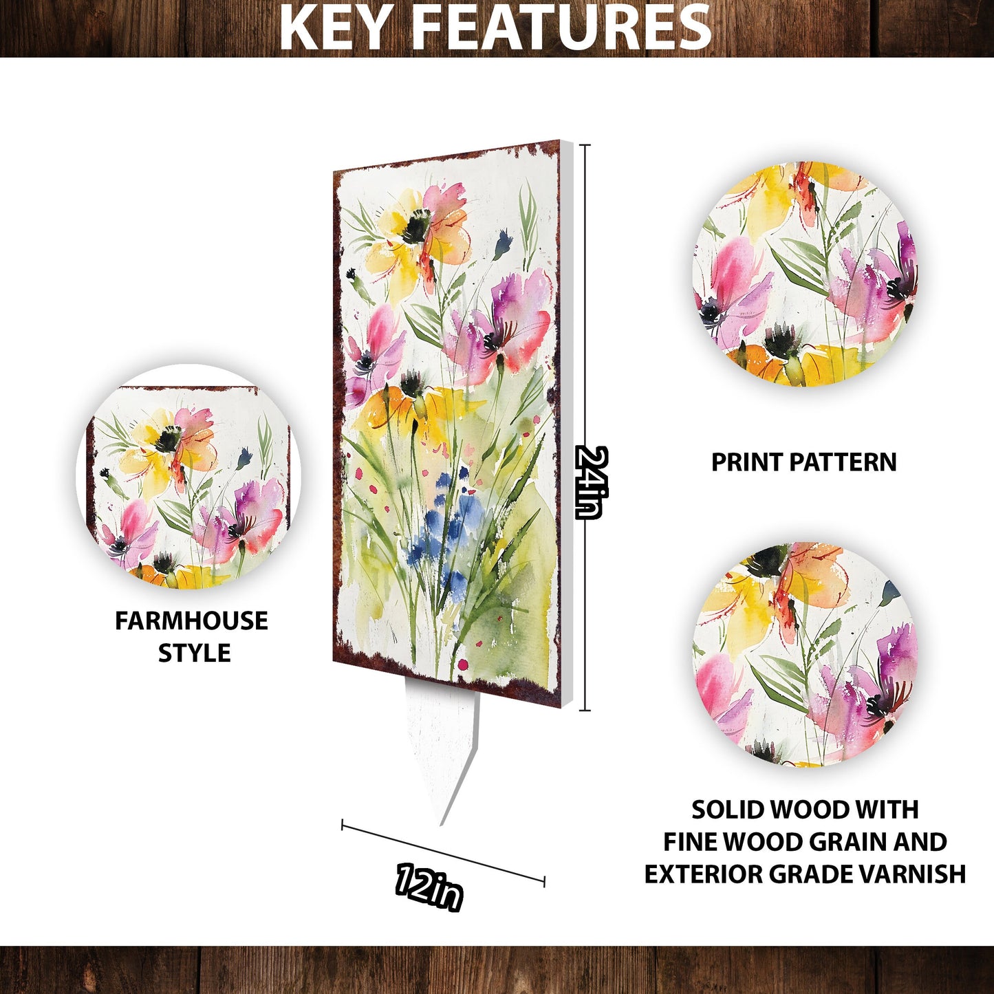 30in Spring Garden Stake | Watercolor Wildflower Decor | Ideal for Outdoor Decor, Yard Art, and Garden Decorations