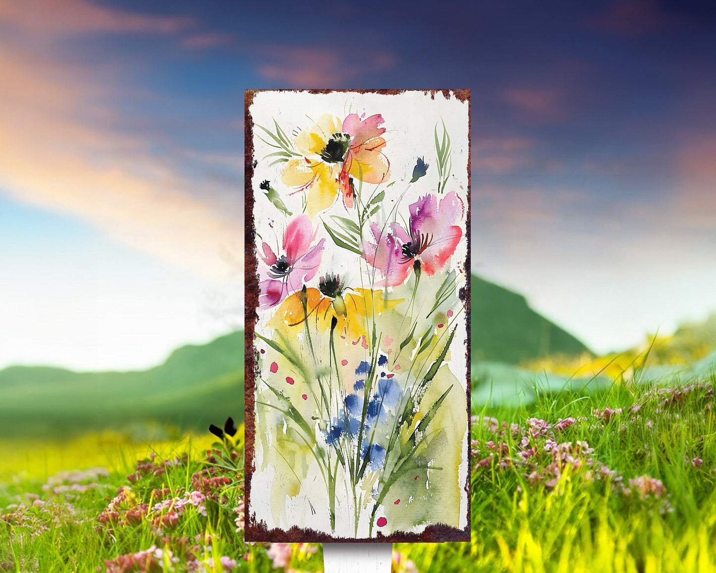 30in Spring Garden Stake | Watercolor Wildflower Decor | Ideal for Outdoor Decor, Yard Art, and Garden Decorations