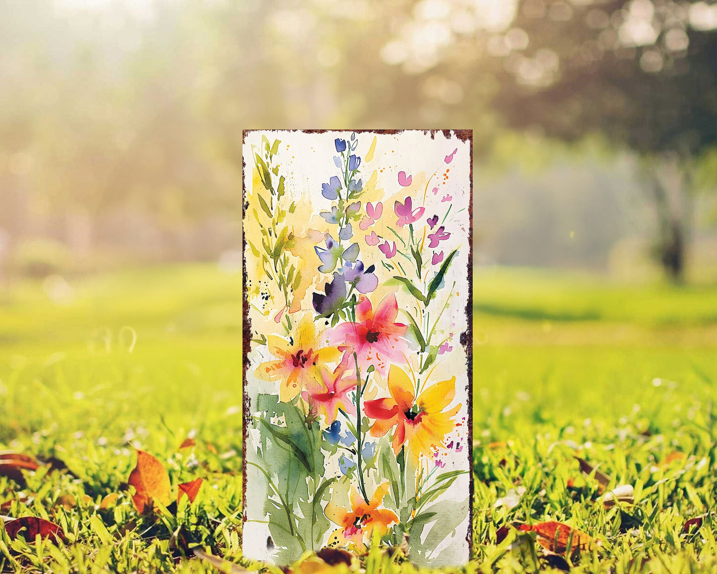 30in Spring Garden Stake | Watercolor Wildflower Decor | Ideal for Outdoor Decor, Yard Art, and Garden Decorative