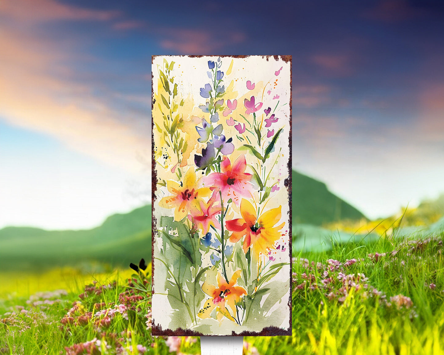30in Spring Garden Stake | Watercolor Wildflower Decor | Ideal for Outdoor Decor, Yard Art, and Garden Decorative