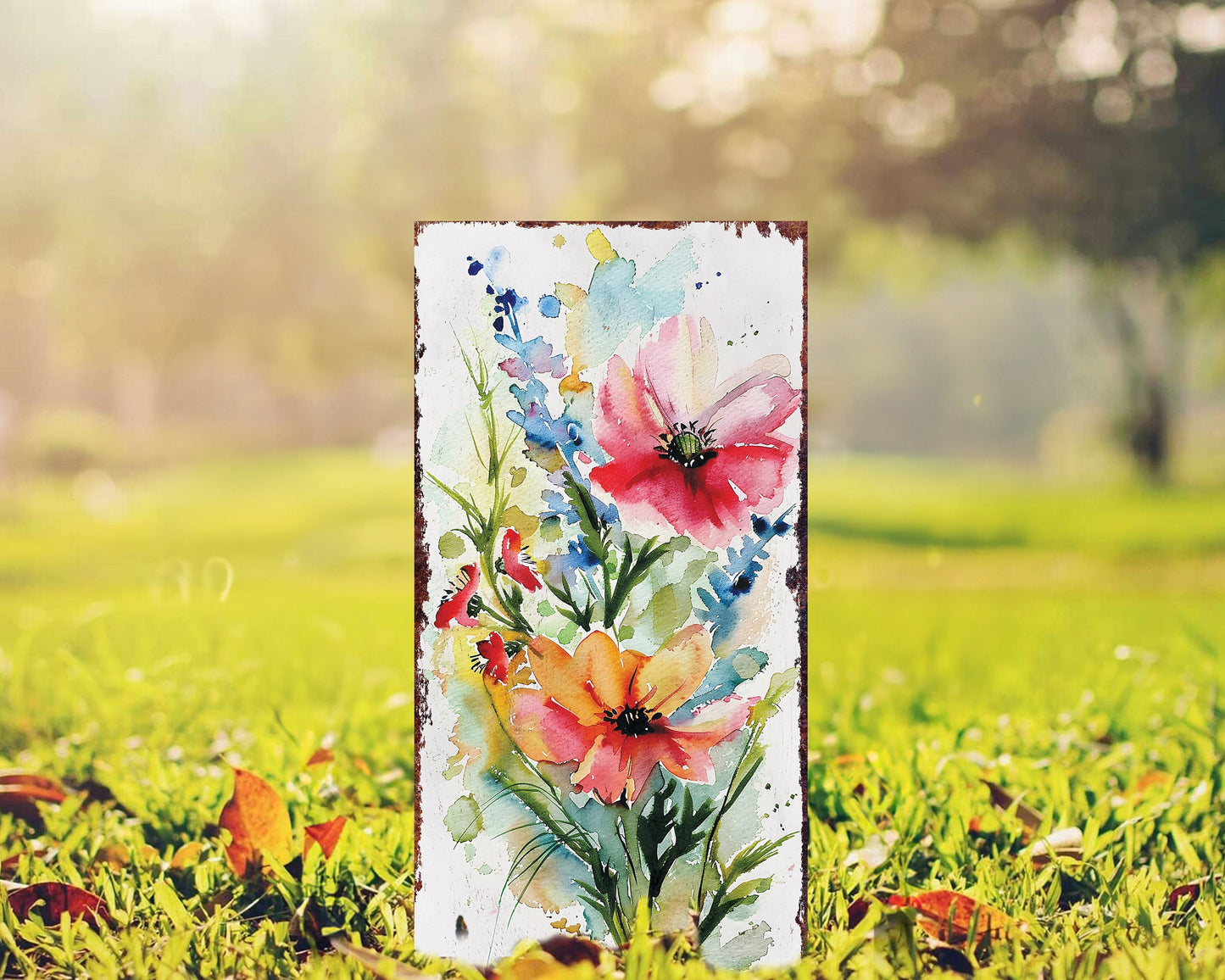 30in Spring Garden Stake | Watercolor Wildflower Decor | Ideal for Outdoor Decor and Yard Sign, Garden Decorative