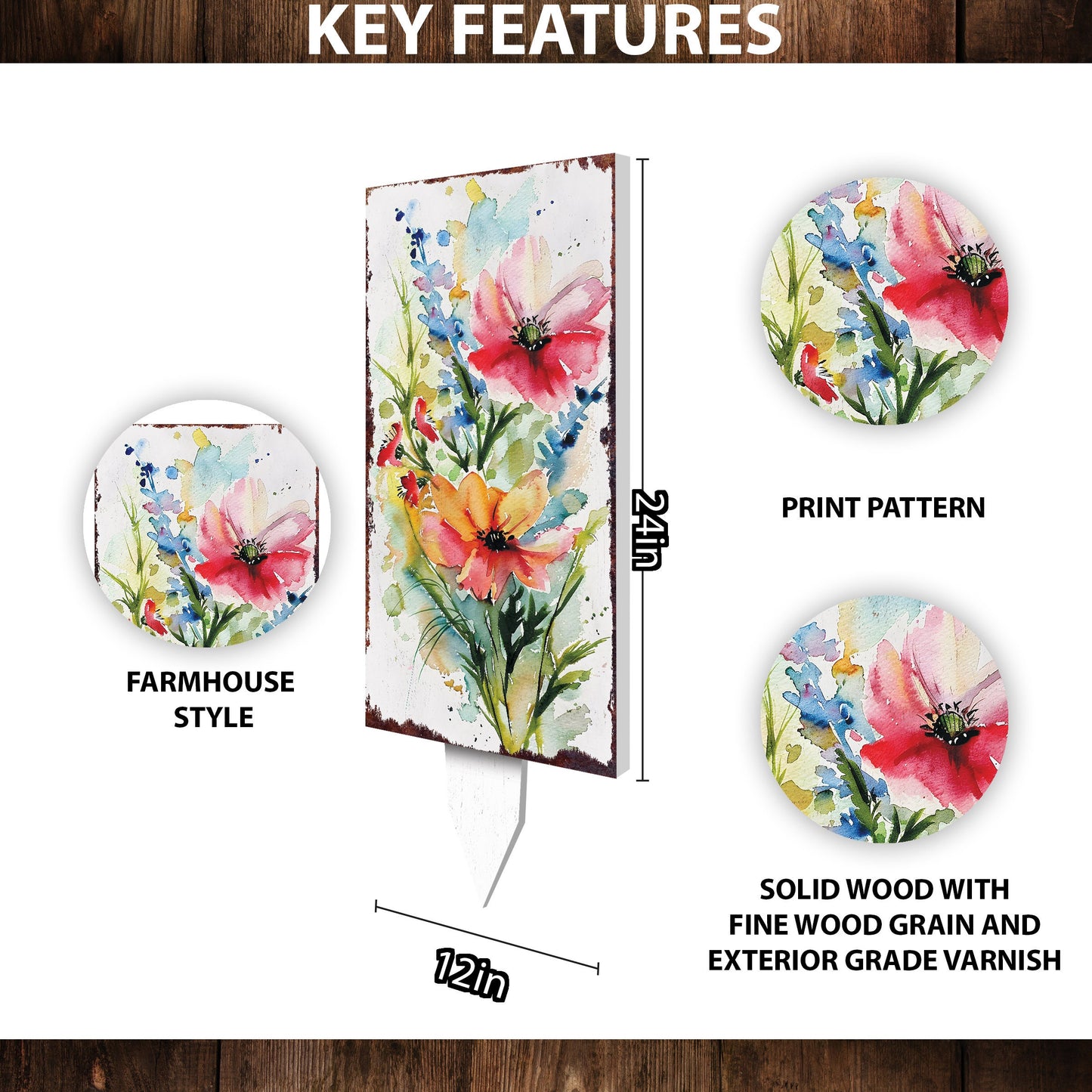 30in Spring Garden Stake | Watercolor Wildflower Decor | Ideal for Outdoor Decor and Yard Sign, Garden Decorative