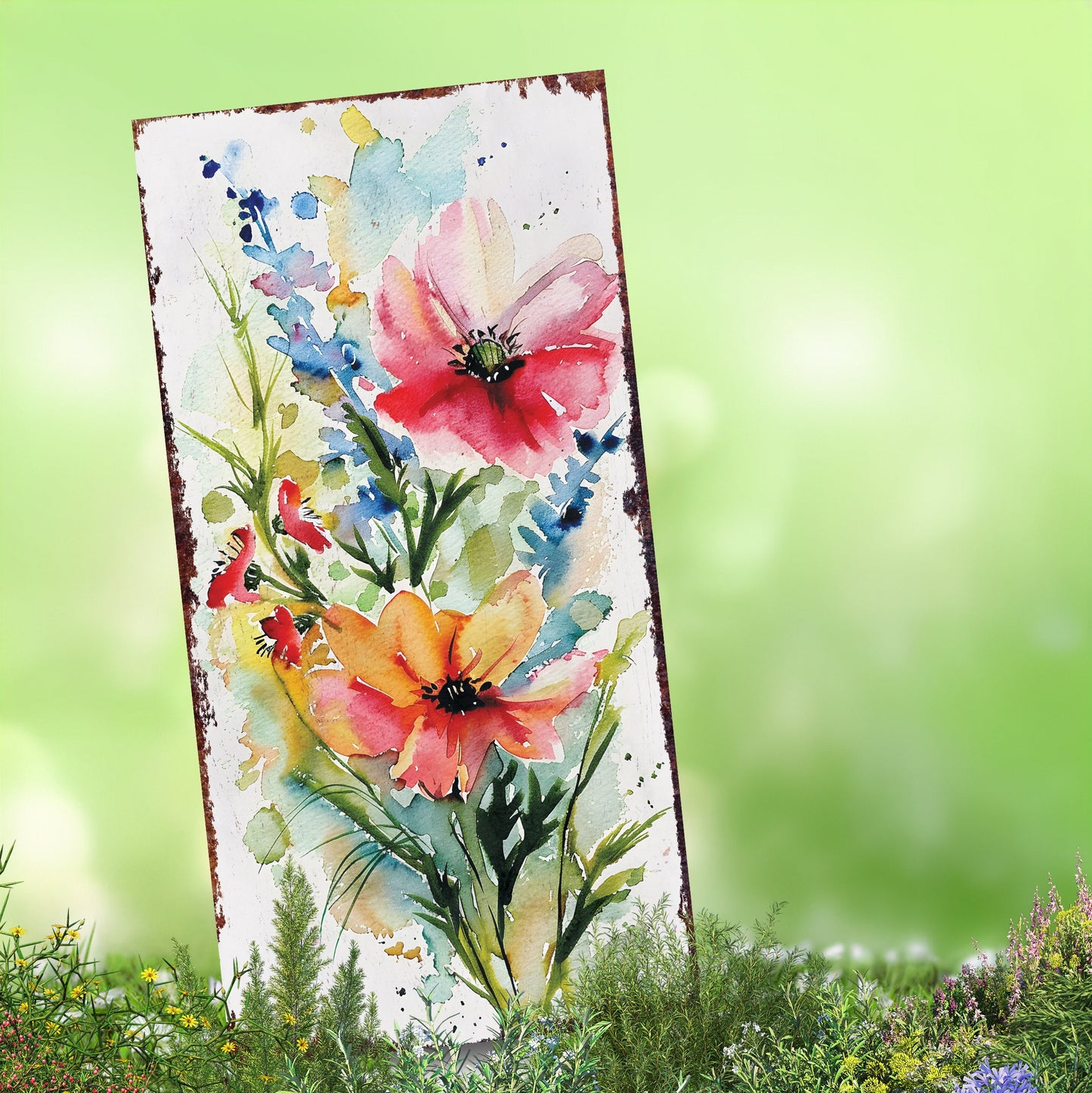 30in Spring Garden Stake | Watercolor Wildflower Decor | Ideal for Outdoor Decor and Yard Sign, Garden Decorative