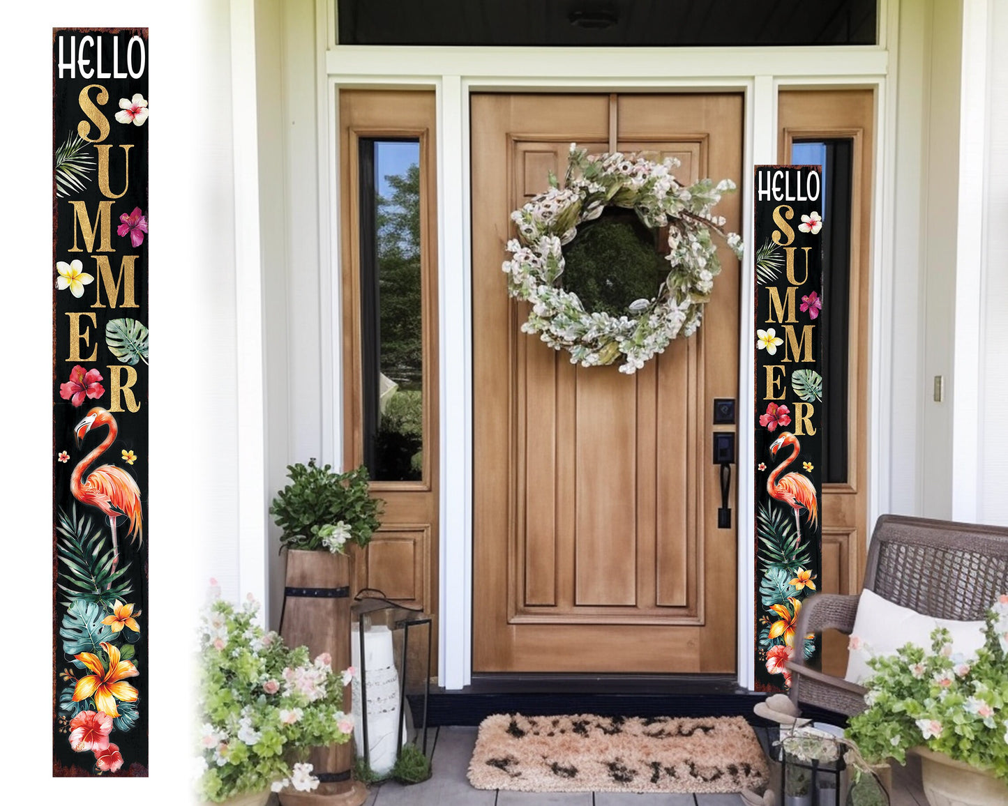 72in Summer Tropical Watercolor Flamingo Porch Sign - UV Protected, Foldable - Perfect for Door, Wall, Outdoor Entryway Decor, Sealed