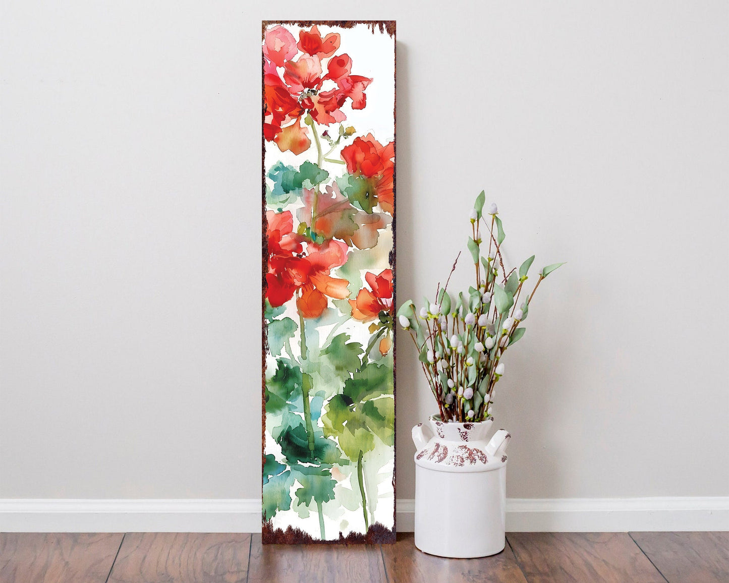 36in Summer Red Geraniums Wooden Porch Sign - Rustic Farmhouse Decor for Door, Wall, Outdoor Entryway Decor