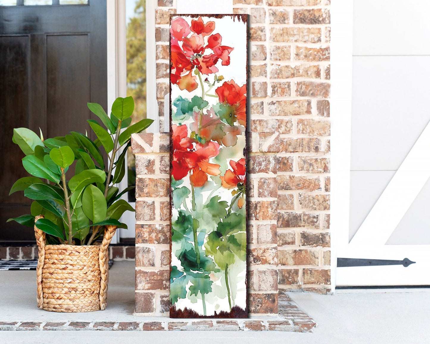 36in Summer Red Geraniums Wooden Porch Sign - Rustic Farmhouse Decor for Door, Wall, Outdoor Entryway Decor