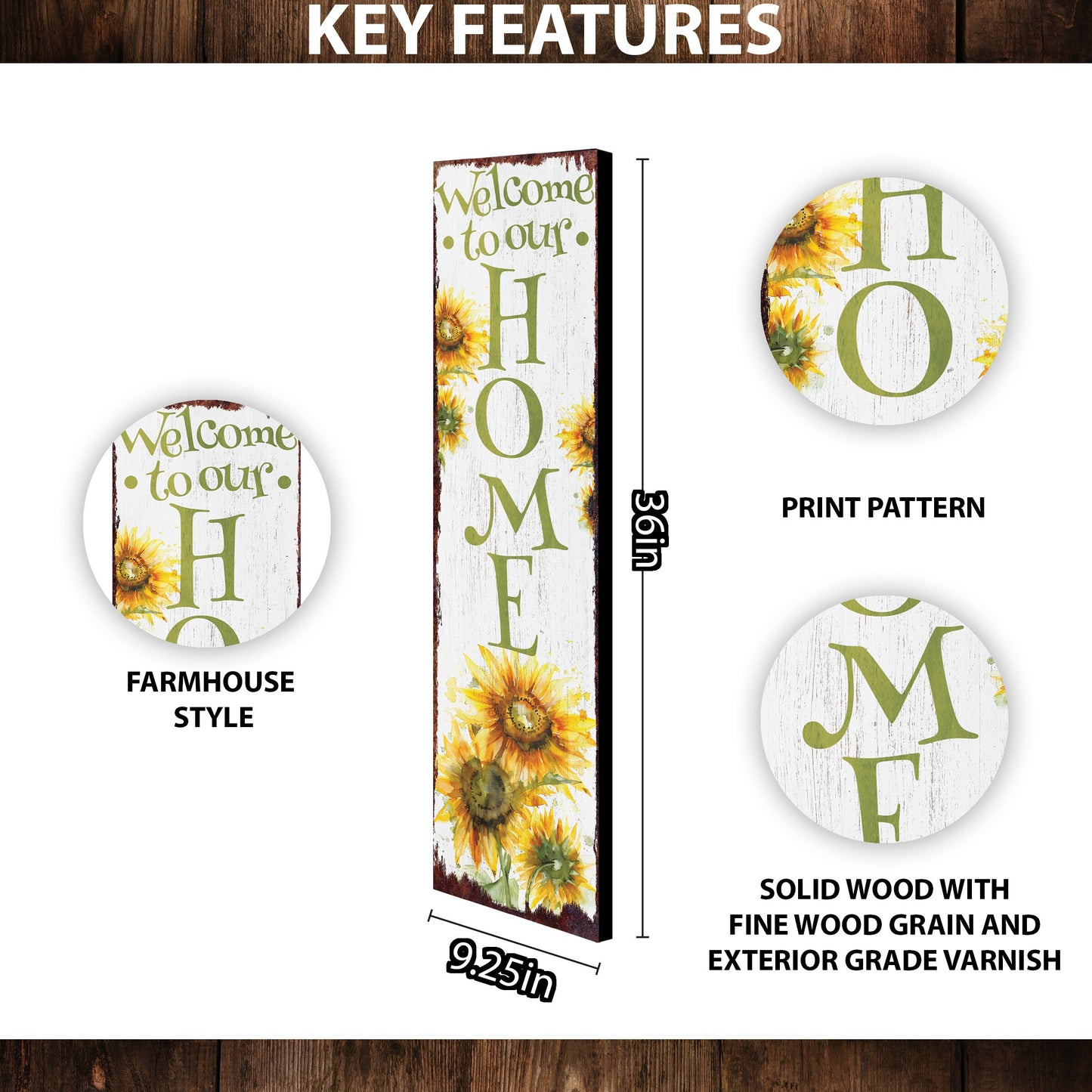 36-Inch "Welcome to Our Home" Sunflower Porch Sign | Summer Watercolor Design | Rustic Farmhouse Decor for Door, Wall, Entryway