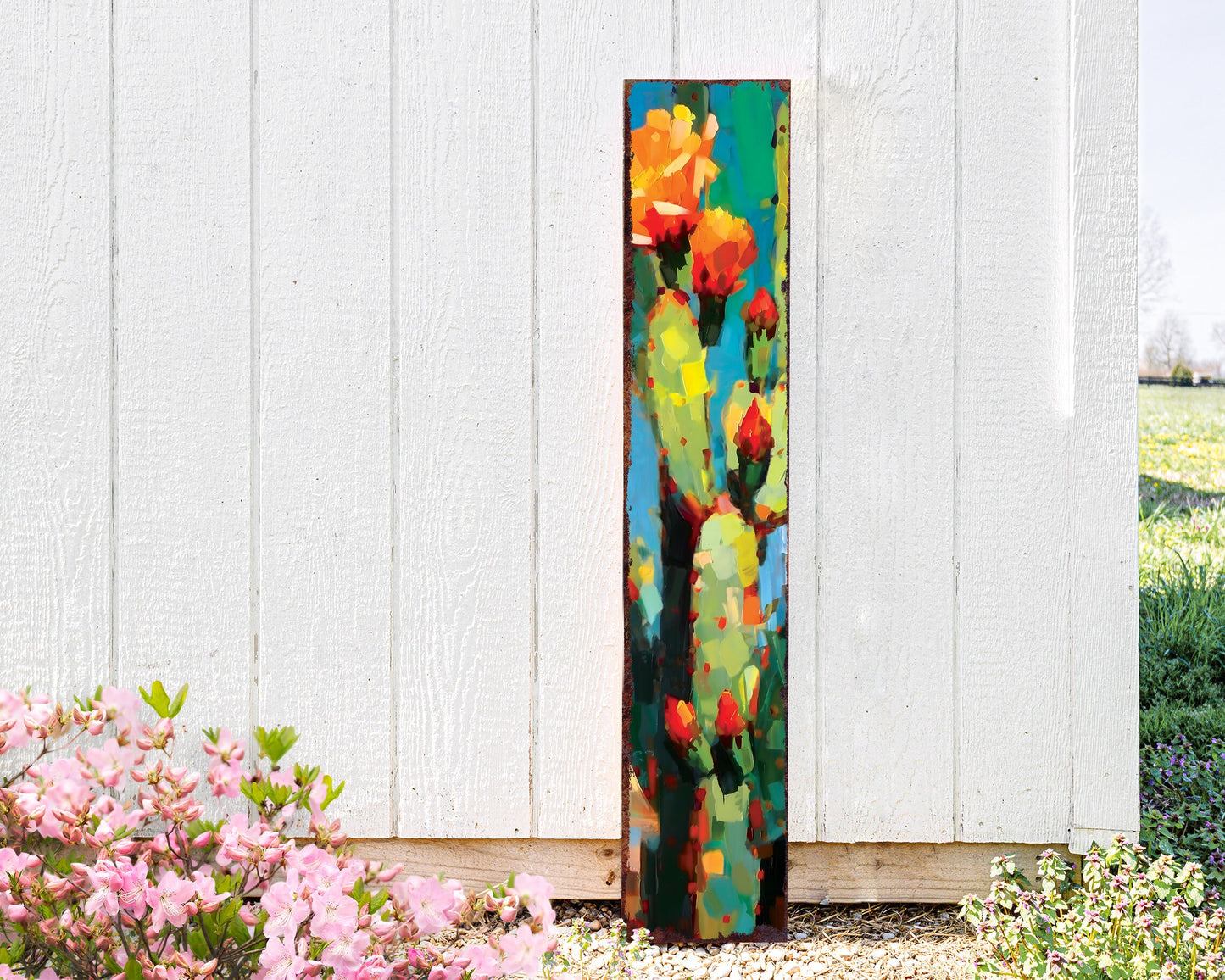 48in Summer Cactus Porch Sign - Rustic Farmhouse Decor - Perfect for Door, Wall, Outdoor Entryway - UV Protected, Sealed, Oil Paint Style