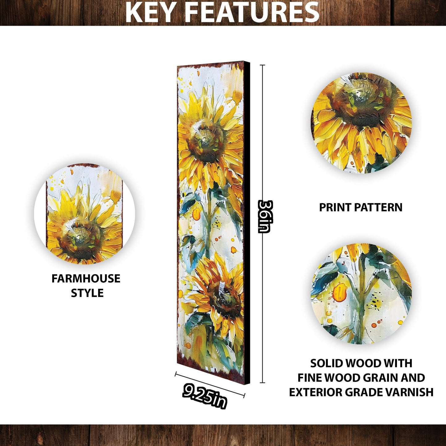 36-inch Summer Oil Sunflower Porch Sign | Rustic Farmhouse Decor for Door, Wall, Outdoor Entryway Decor | UV Protected & Sealed