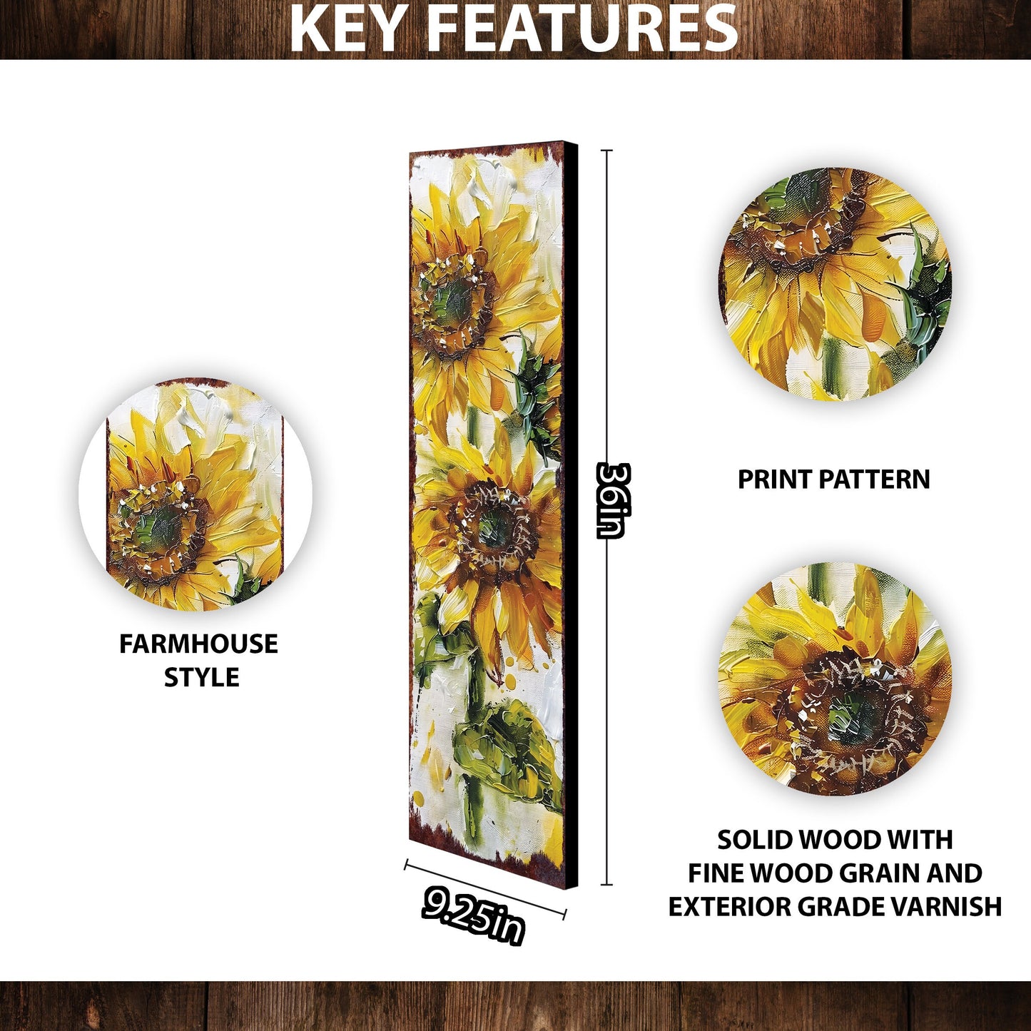 36-inch Summer Oil Sunflower Porch Sign | Rustic Farmhouse Decor for Door, Wall, Outdoor Entryway Foyer Decor | UV Protected & Sealed