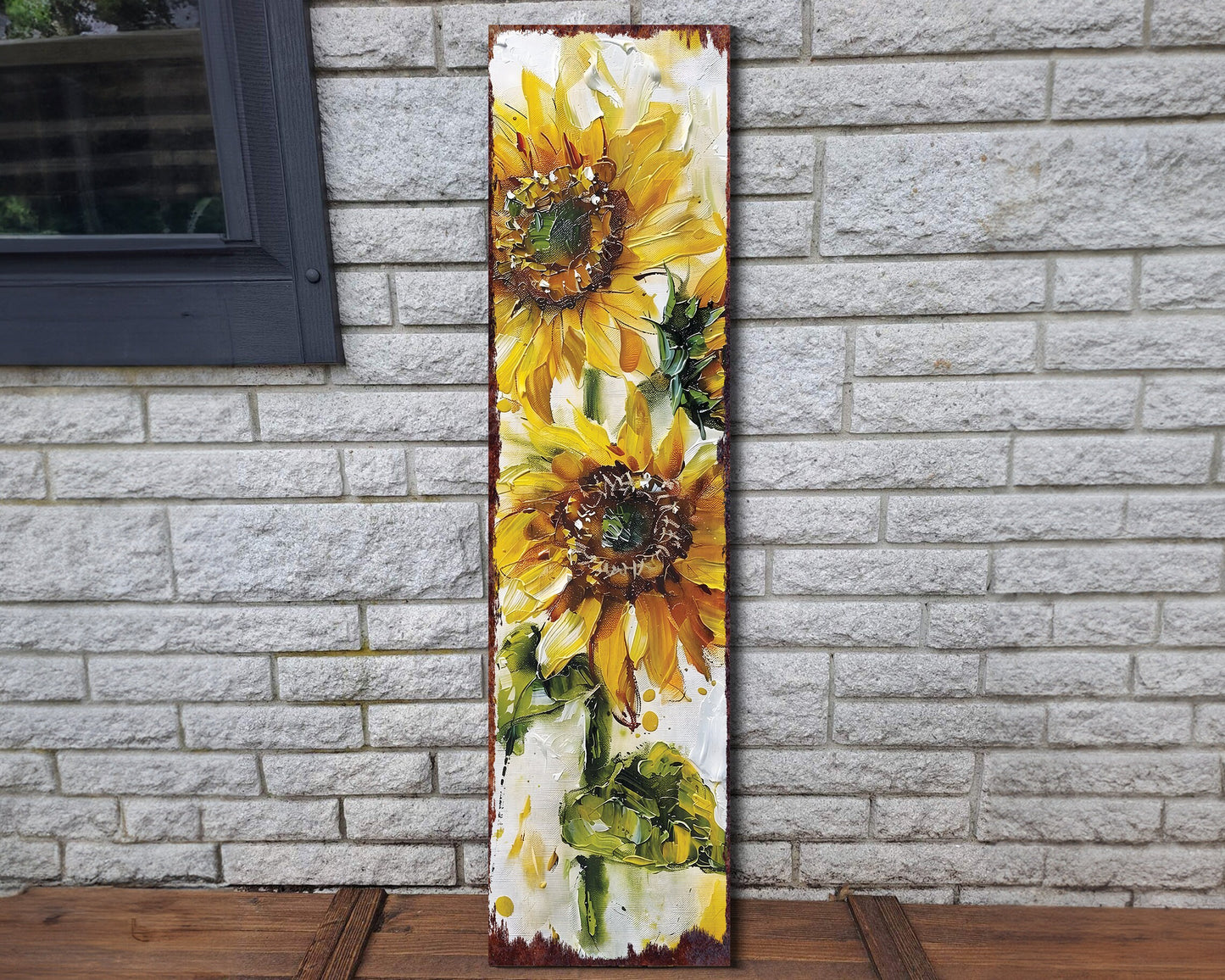 36-inch Summer Oil Sunflower Porch Sign | Rustic Farmhouse Decor for Door, Wall, Outdoor Entryway Foyer Decor | UV Protected & Sealed