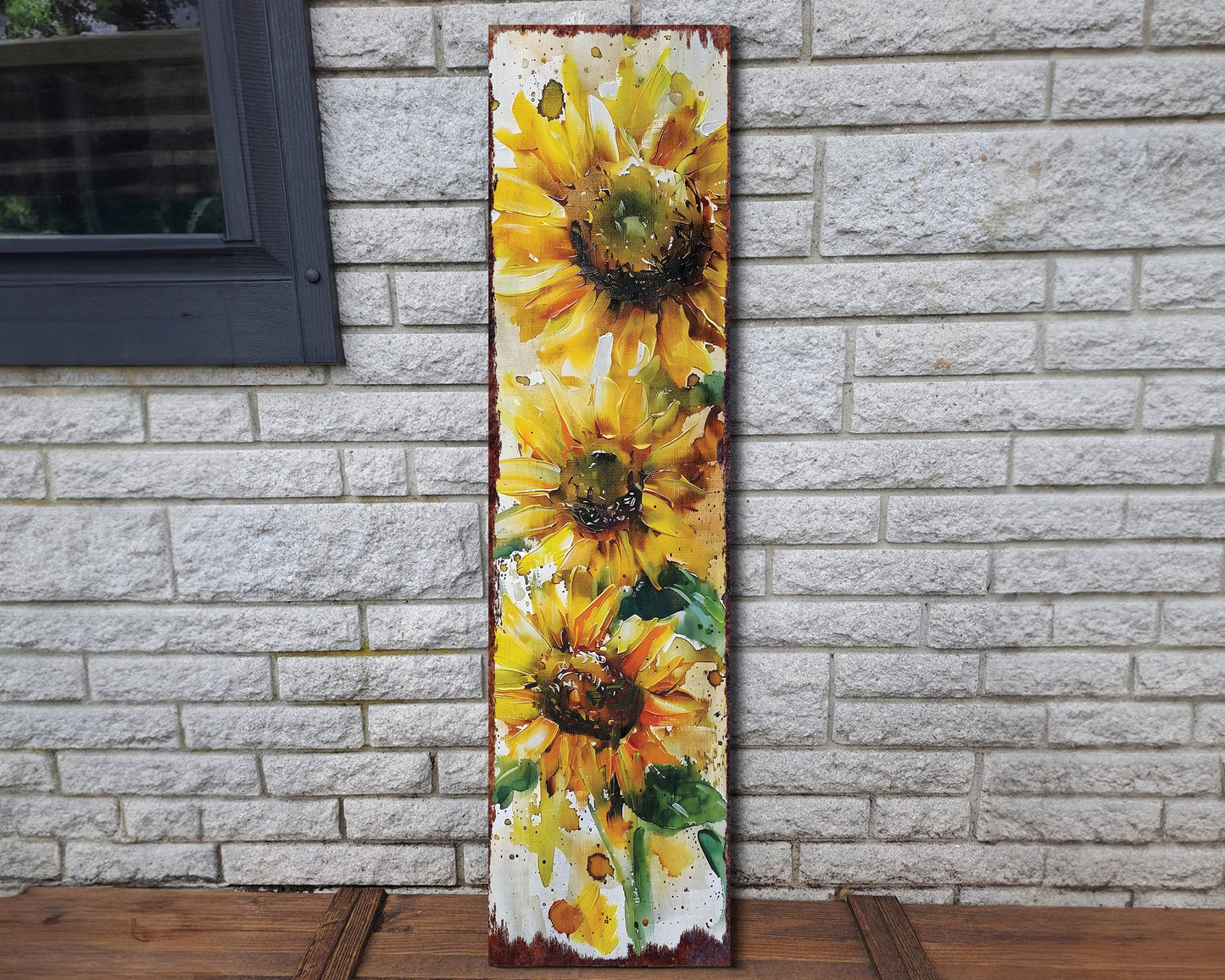 36-inch Summer Oil Sunflower Porch Sign | Rustic Farmhouse Decor for Door, Wall, Outdoor Entryway Foyer Decoative | UV Protected & Sealed
