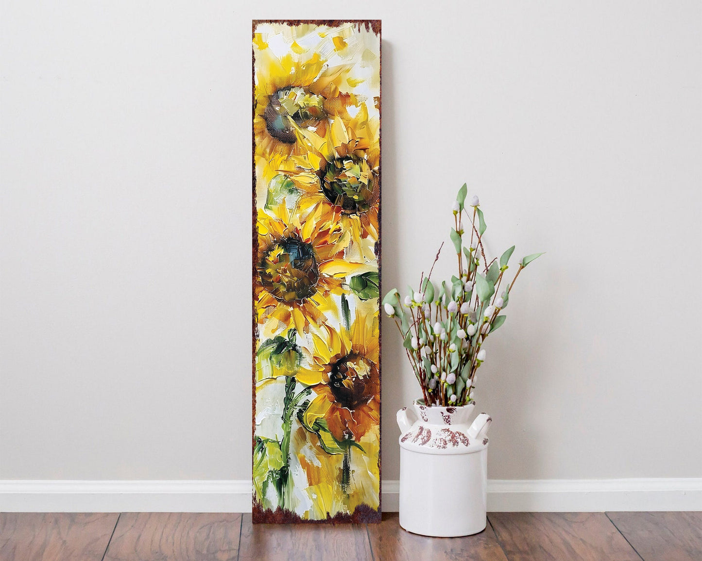 36-inch Summer Oil Sunflower Wooden Porch Sign | Rustic Farmhouse Decor for Door, Wall, Outdoor Entryway Foyer | UV Protected & Sealed