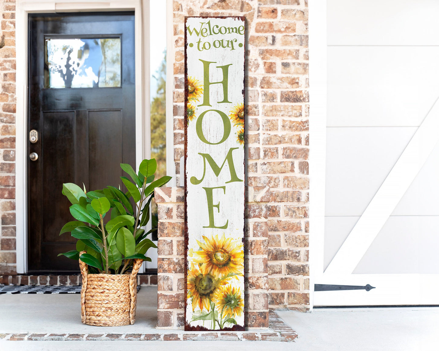 48in "Welcome to Our Home" Sunflower Porch Sign - Summer Watercolor Design - Rustic Farmhouse Decor for Door, Wall, Entryway