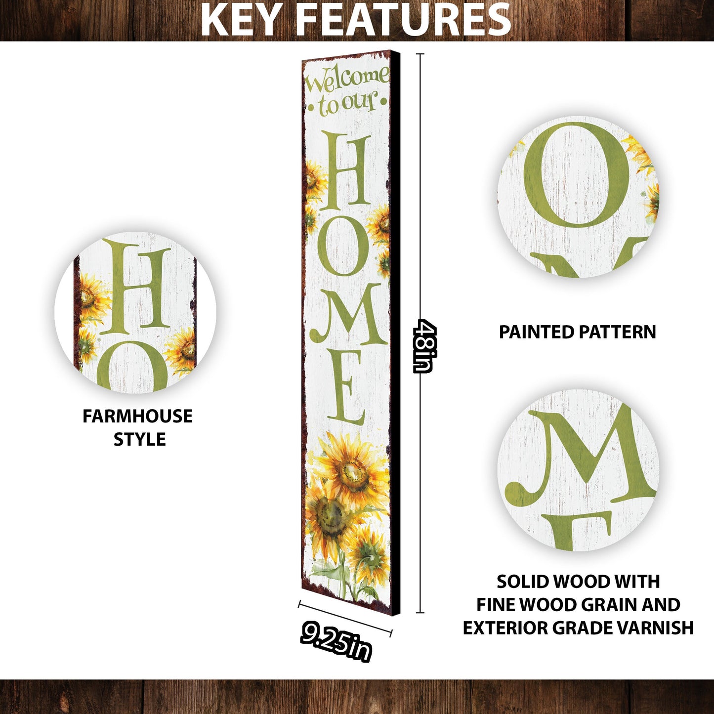 48in "Welcome to Our Home" Sunflower Porch Sign - Summer Watercolor Design - Rustic Farmhouse Decor for Door, Wall, Entryway