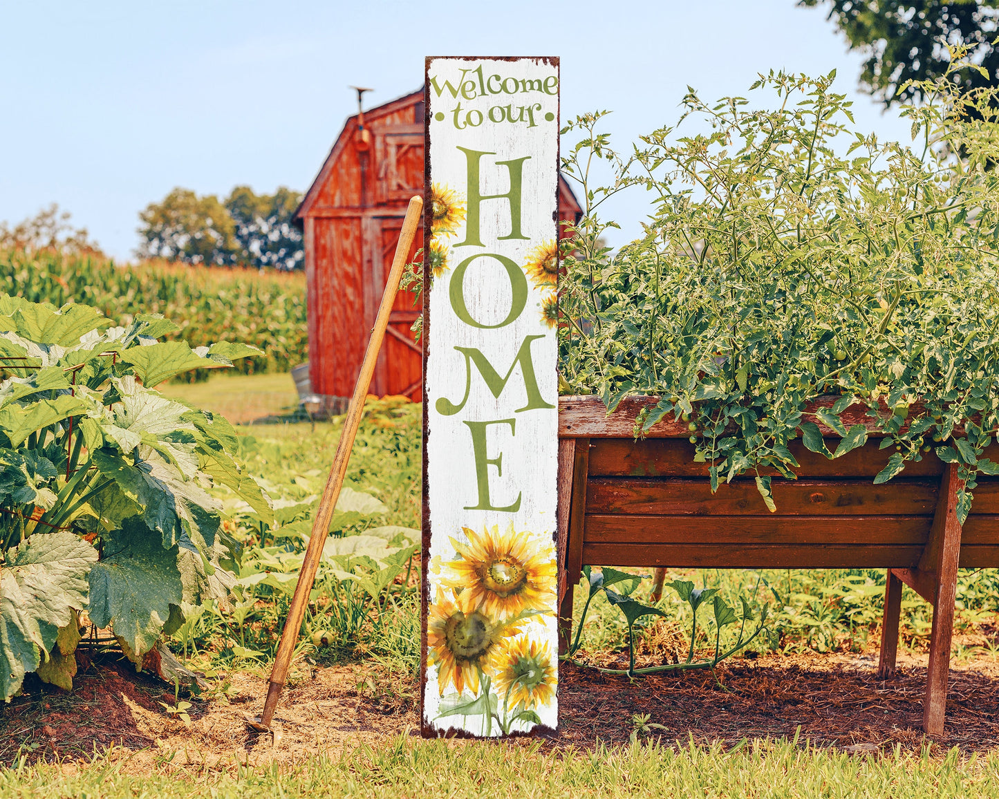 48in "Welcome to Our Home" Sunflower Porch Sign - Summer Watercolor Design - Rustic Farmhouse Decor for Door, Wall, Entryway