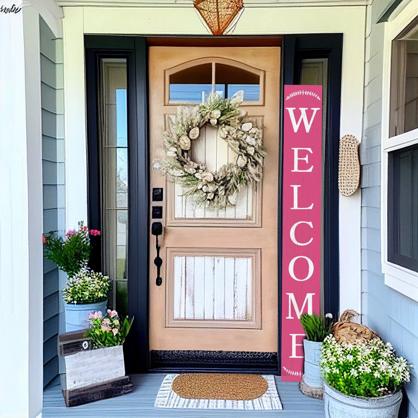 72-inch Honeysuckle Outdoor Welcome Sign | Rustic Front Door Sign | Foldable and Portable | UV Protected and Sealed
