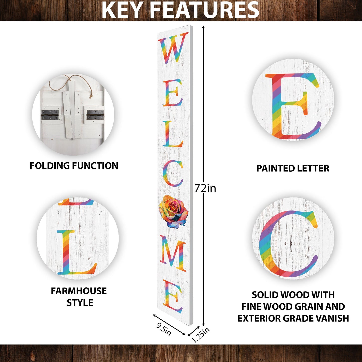 72-inch Pride LGBT White Outdoor Welcome Sign | Rustic Front Door Sign | Foldable and Portable | UV Protected and Sealed