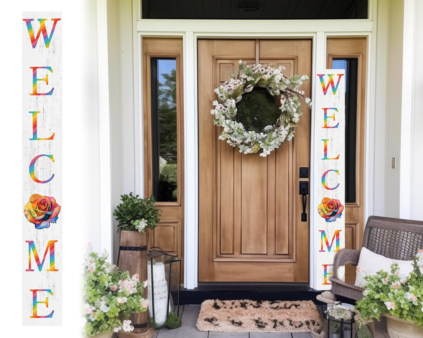 72-inch Pride LGBT White Outdoor Welcome Sign | Rustic Front Door Sign | Foldable and Portable | UV Protected and Sealed