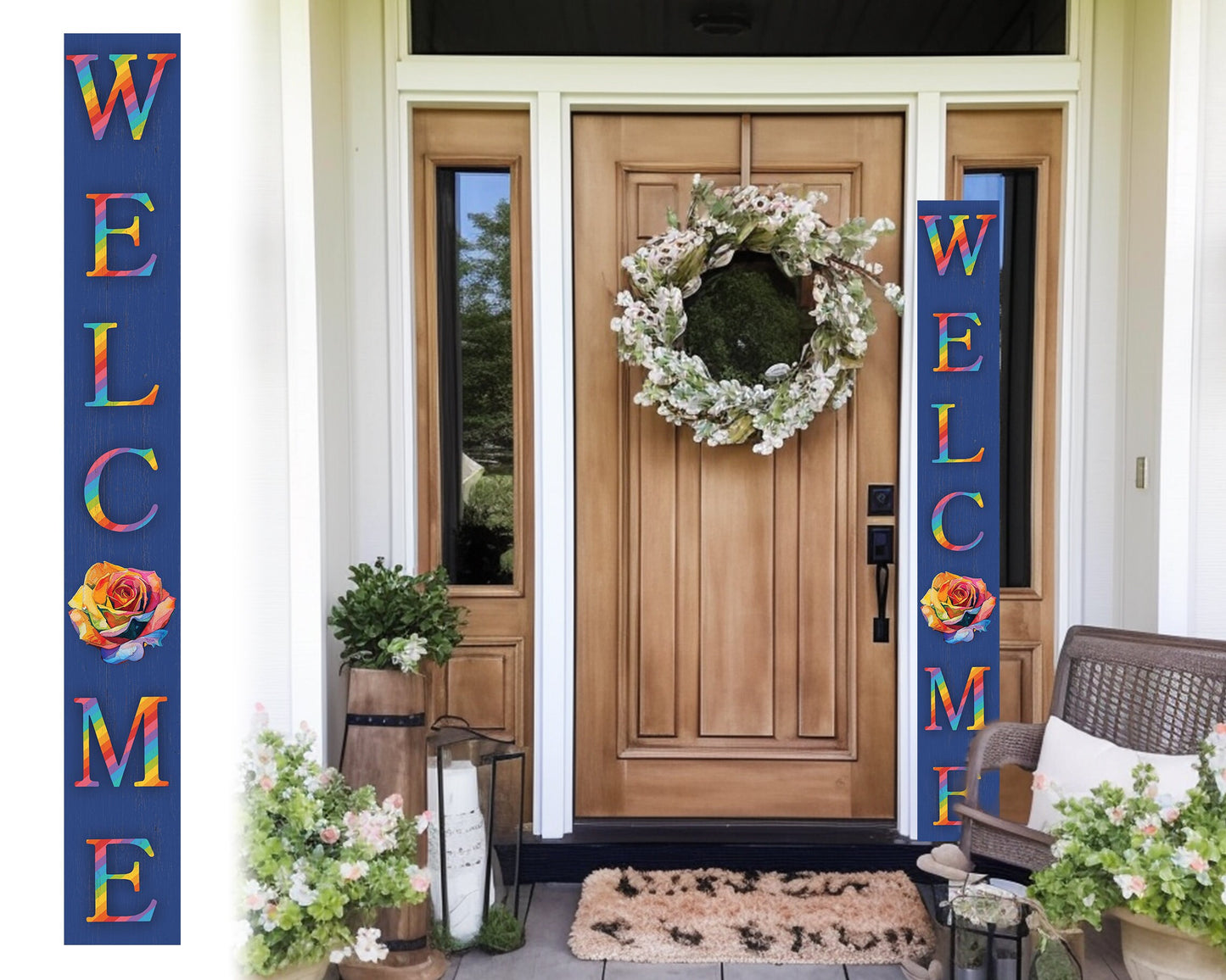 72-inch Pride LGBT Blue Outdoor Welcome Sign | Rustic Front Door Sign | Foldable and Portable | UV Protected and Sealed