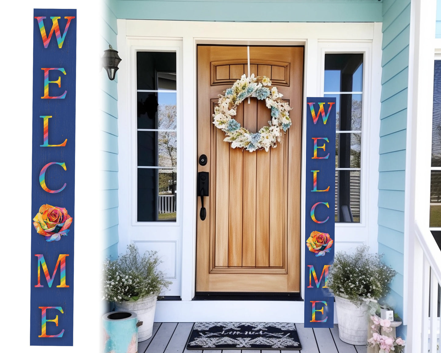 72-inch Pride LGBT Blue Outdoor Welcome Sign | Rustic Front Door Sign | Foldable and Portable | UV Protected and Sealed