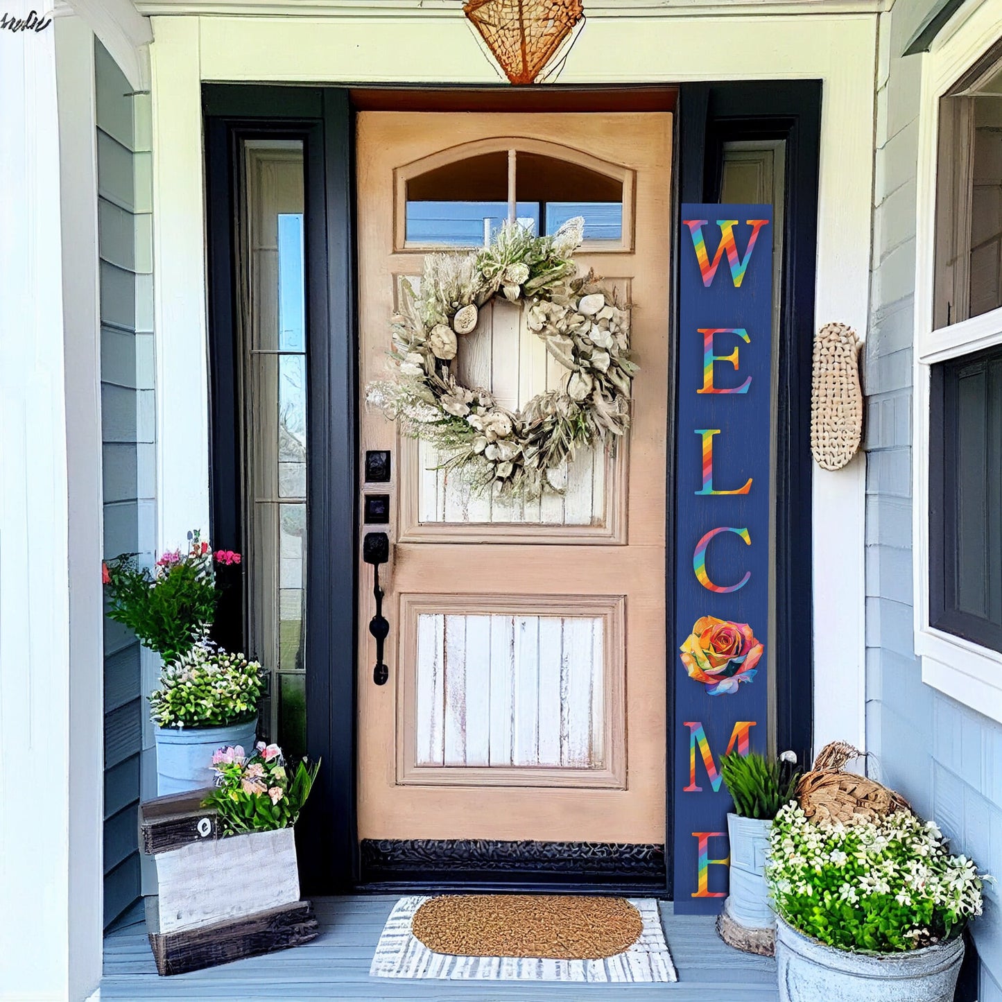72-inch Pride LGBT Blue Outdoor Welcome Sign | Rustic Front Door Sign | Foldable and Portable | UV Protected and Sealed