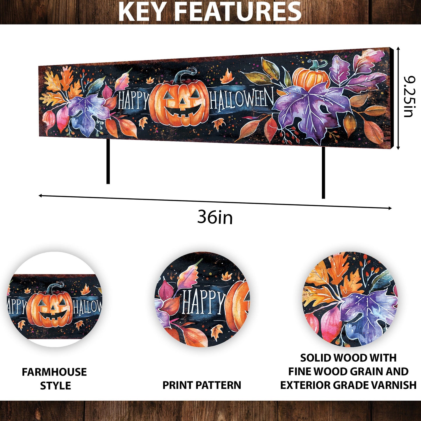 36in Happy Halloween Garden Stake - Perfect for Outdoor Decor, Yard Art, Halloween Garden Decorations - Watercolor Style Pumpkin